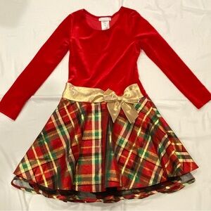Festive Red and Gold Plaid Kids Costume Dress